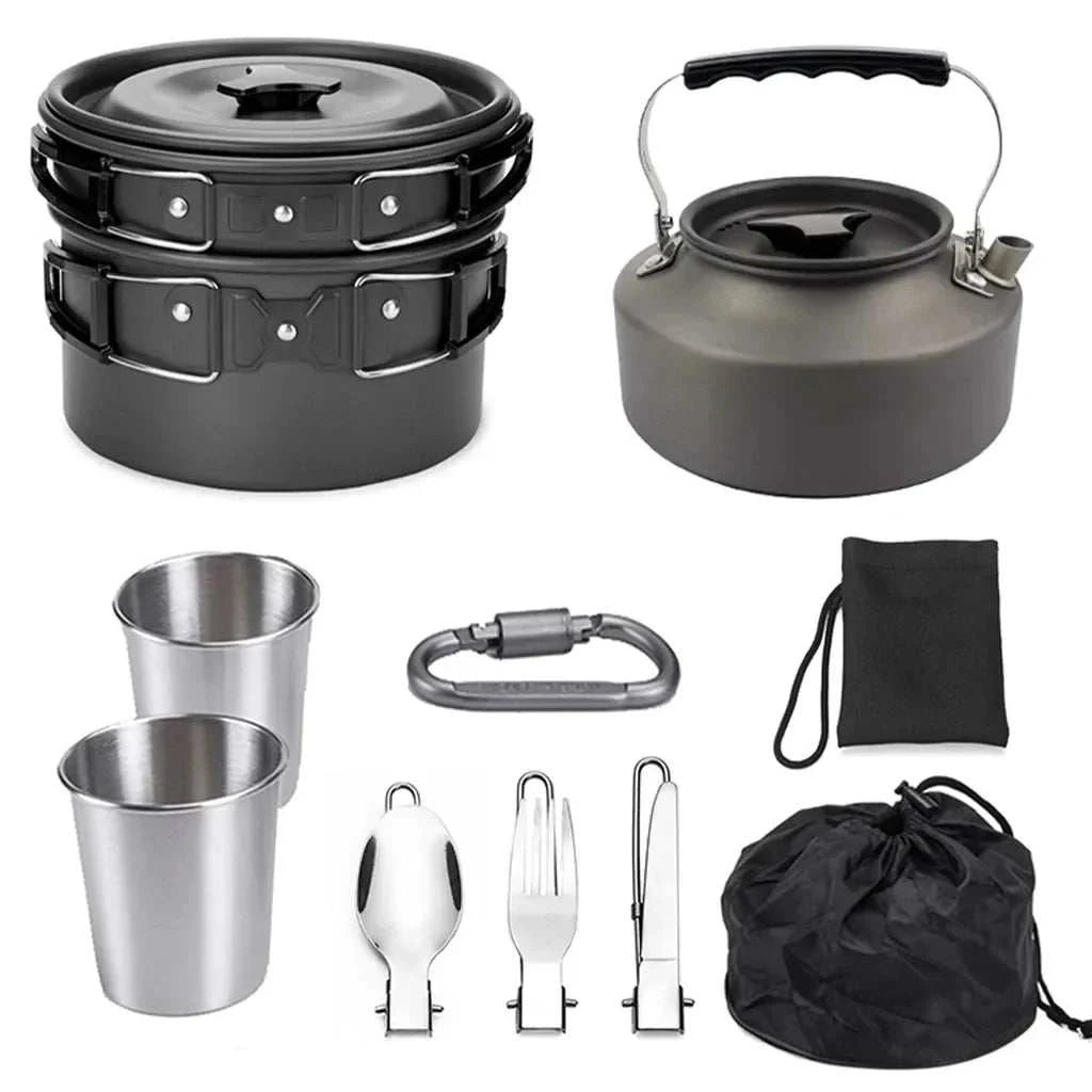 Set Outdoor Pots Pans Camping Cookware Picnic Cooking Set